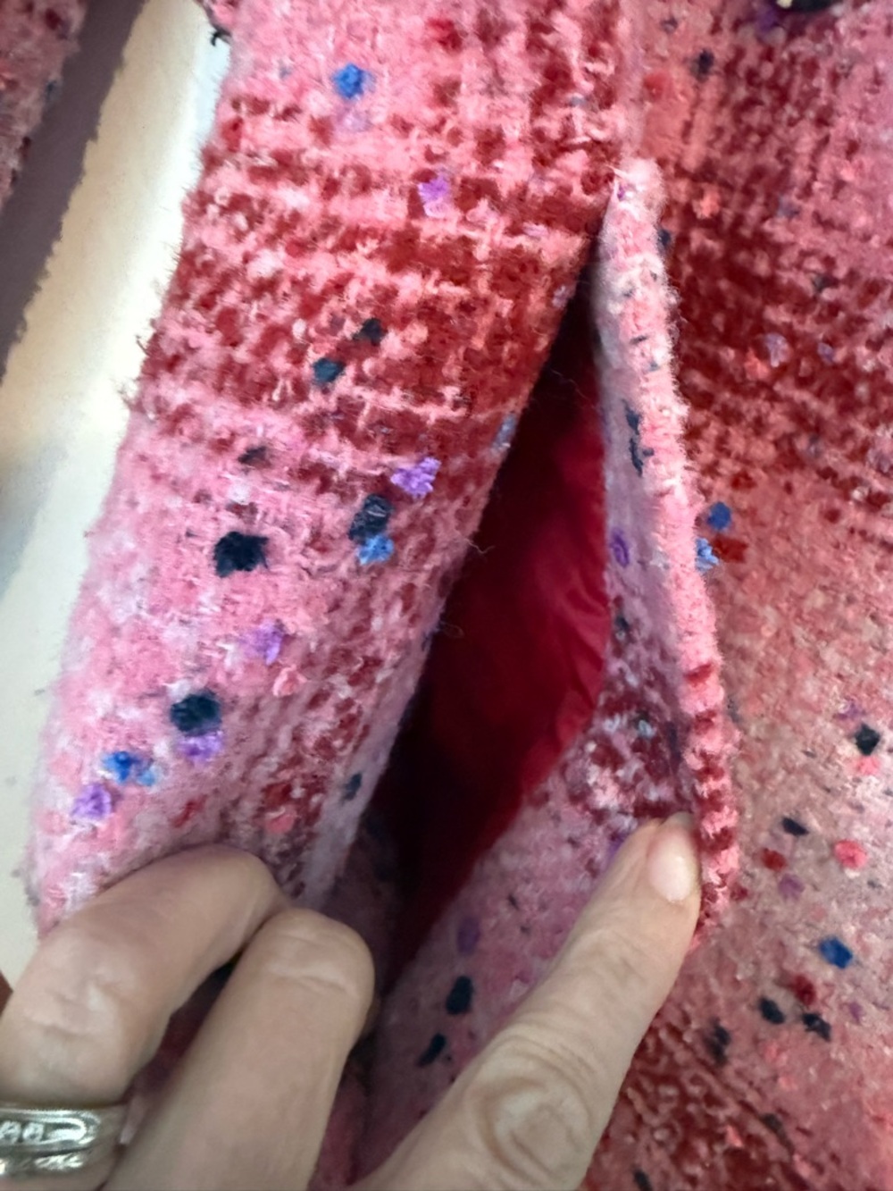 Avec Les Filles Pink Plaid Double-Breasted Tweed Pea Coat - Picture 3 of 7